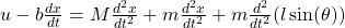u-b\frac{dx}{dt}=M\frac{d^2 x}{dt^2} + m\frac{d^2x}{dt^2}+ m\frac{d^2}{dt^2}(l\sin(\theta))